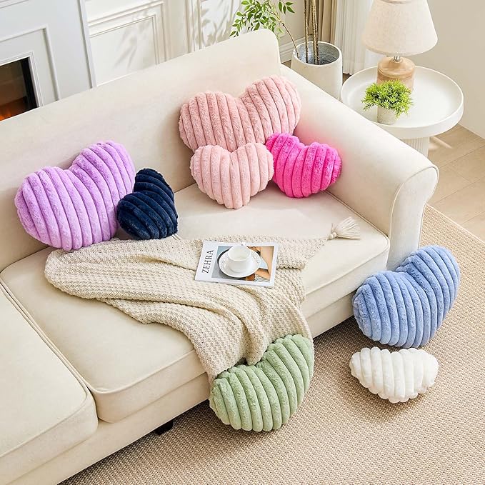 XVTRU Heart Pillows Heart Decorative Pillow Soft Fluffy Heart Shaped Dusty Pink Throw Pillows with Faux Rabbit Fur Aesthetic Room Decor Cute Pillow for Valentines Mother's Day