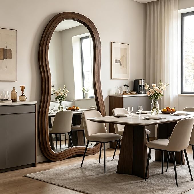 Irregular Full Length Mirror, 71"x33.5" Oversized Organic Floor Mirrors with Triple Layer Solid Wood Frame, Premium Asymmetrical Mirror for Living Room Entryway Cloakroom, Leaning/Hanging
