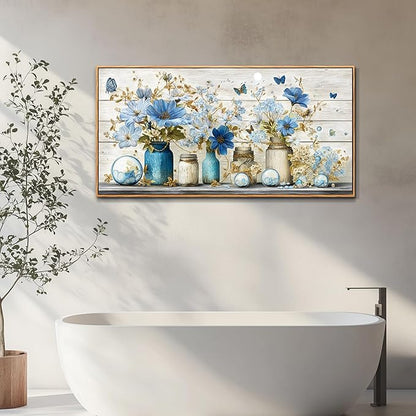 Wapluam Floral Wall Art for Living Room,Wall Art Bedroom,Elegant Flowers Painting Prints,Still Life Vintage Wall Decor,Farmhouse Framed Artwork for Bathroom Dining Room Home Office Decoration 20x40 In