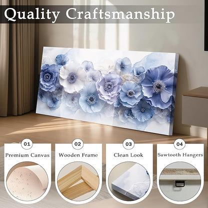 imjiayu Flower Wall Art, Large Wall Decor, Blue Wall Art, Botanical Floral Prints, Peony Chic Modern Art, Nature Aesthetic Paintings Wall Decor Living Room Bedroom Office Home Decorations 20"x40"