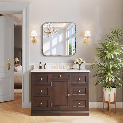 CILIBER Beveled Mirror, 24x24 Square Bathroom Mirror Rounded Corner, 3mm Tempered Glass, 18 inch Frameless Vanity Mirror with Beveled Edge for Bathroom, Bedroom, Living Room and Entryway