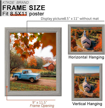 KTKDE 8.5x11 Picture Frame Set of 3,Certificate Frame Gray with Clear Plexiglass, 8.5 by 11 Picture Diploma Document Degree Frames for Wall and Tabletop,best gift