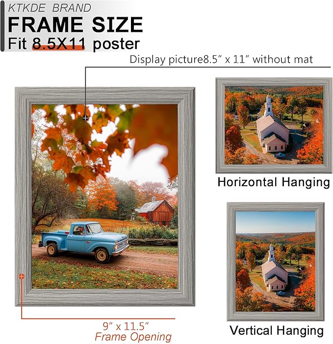 KTKDE 8.5x11 Picture Frame Set of 5,Certificate Frame Gray with Clear Plexiglass, 8.5 by 11 Picture Diploma Document Degree Frames for Wall and Tabletop,best gift