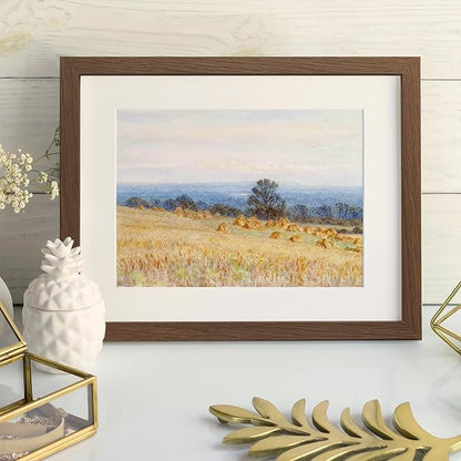 8.5x11 Picture Frame, Solid Oak 8.5by11 Frame with Mat to 6x8(Openning Size is 5.6x7.6), 11x8.5 Natural Wood Frames for Wall and Tabletop Display, (Walnut Set of 3)