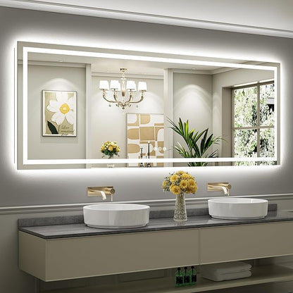 Briivue 96x36 Inch LED Bathroom Mirror with Lights, Backlit & Front Lit, Anti-Fog Lighted Bathroom Vanity Mirror for Wall, Memory Function, Dimmable, HD Tempered Glass, Shatter-Proof