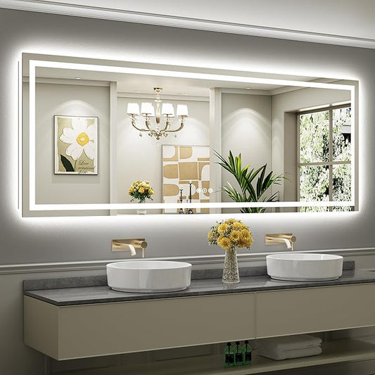Briivue 96x36 Inch LED Bathroom Mirror with Lights, Backlit & Front Lit, Anti-Fog Lighted Bathroom Vanity Mirror for Wall, Memory Function, Dimmable, HD Tempered Glass, Shatter-Proof