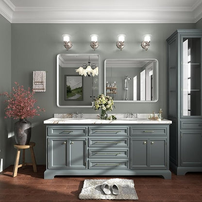 28x36 Brushed Silver Mirror for Bathroom, Nickel Silver Metal Framed Vanity Mirror with Beveled Border, Round Corner, Shatterproof, Anti-Rust (Horizontal/Vertical)