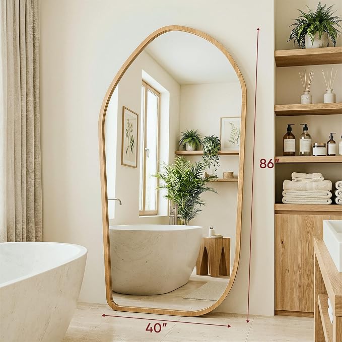 Suidia Full Length Mirror, Oversized Floor Mirror with Solid Wood Frame, Large Standing Mirror for Bedroom Living Room, Wood Art Style, Light Walnut, 86" L x 40" W
