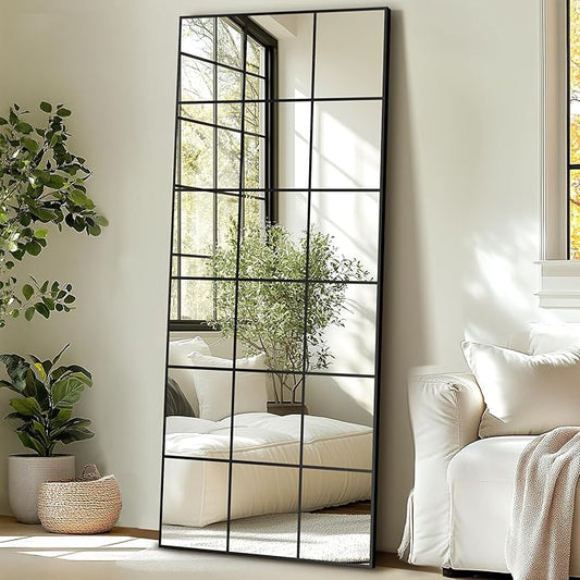 Delma Full Length Mirror, 30"x 70" Window Pane Decorative Mirror for Wall, Black Metal Framed Wall Decor, Wall Mounted, Hanging or Leaning for Bedroom, Living Room, Entryway