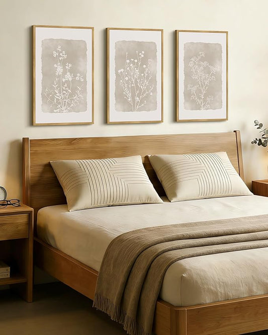 Drsoum Botanical Flower Wall Art Framed Vintage Floral Wall Prints Wildflower Neutral Rustic Bohemain Artwork Farmhouse Bedroom Ready to Hang 16x24in Natural Framed
