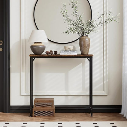2 Pack Narrow Entryway Console Table & Sofa Side Table - Industrial Hallway Table for Small Spaces, Behind Couch Table, Multi-Functional Living Room Bedroom Office,Brown, 29.5" x 9.4" x 29.5"
