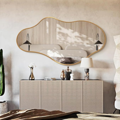 Dorlicecass Bathroom Mirrors for Over Sink - Long Wall Mirrors Decorative 20"x 36" Asymmetrical Abstract Aviation Aluminum Alloy Frame Unique for Bedroom, Living Room, Cloakroom, Entryway Gold