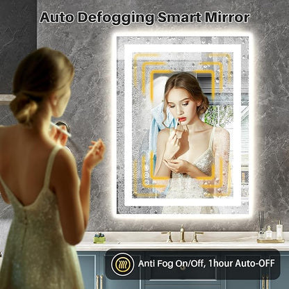 Briivue 24x36 Inch LED Bathroom Mirror with Lights, Backlit & Front Lit, Anti-Fog Lighted Bathroom Vanity Mirror for Wall, Memory Function, Dimmable, HD Tempered Glass, Shatter-Proof