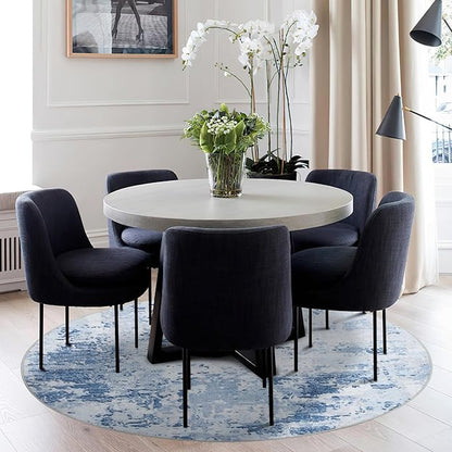ROYHOME Modern Abstract 8x8 Round Area Rug Non Slip Non Shedding Rug Low Pile Stain Resistant for Bedroom Living Room Office Dining Room,Light Blue