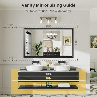 Briivue 60x36 Inch Black Bathroom Mirror for Wall, Thick Metal Framed Rectangle Mirrors for Over Sink, Bedroom, Living Room, Entryway, Anti-Rust, HD Tempered Glass