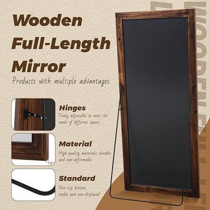 Antok Full Length Mirror with Solid Wood Frame, 81"×41" Wall Mounted Oversized Floor Mirror with Stand, Leaning Standing Hanging for Bedroom Living Room Entryway, Walnut, Rect Style