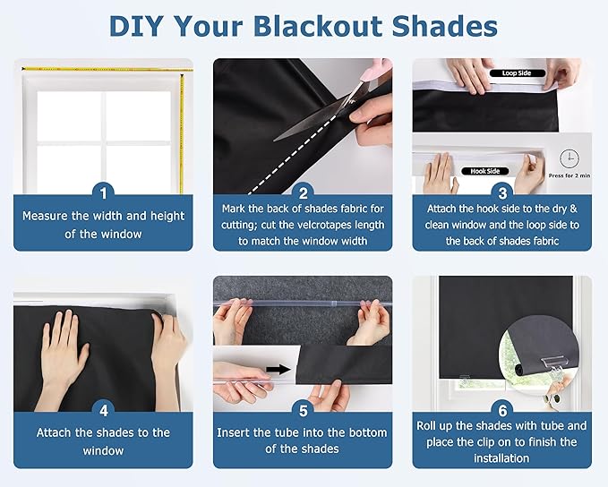 LazBlinds 100% Blackout Roller Shades, No Tools No Drill Cordless Blinds for Windows, Thermal Insulated UV Protection Privacy Window Shades for Bedroom (35''W x 72''H, Stars)