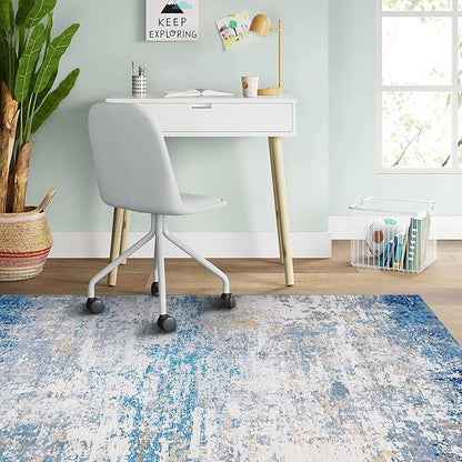ROYHOME Modern Abstract 2x3 Area Rug Non Slip Non Shedding Low Pile Stain Resistant Rug for Entryway Kitchen Bedroom,Blue/Grey
