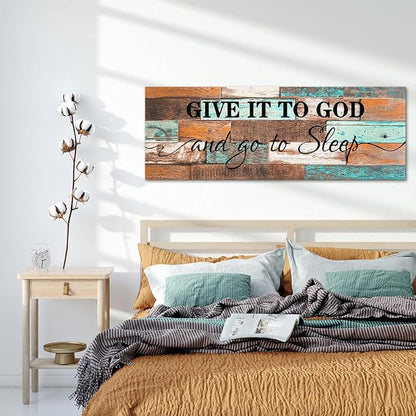 KREATIVE ARTS Vintage 36"x12" 'Give It To God And Go To Sleep' Canvas Prints - Rustic Farmhouse Wall Art Decor for Master Bedroom, Above Bed Hanging Decoration
