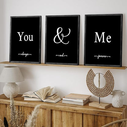 Houmury Set of 3 Framed Wall Decor Farmhouse Wall Art You & Me Always and Forever Vintage Bedroom Wall Decors 12x16 (Black)