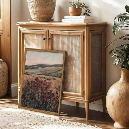 Moody Landscape Wall Art Vintage Wildflower Wall Decor Painting Cottagecore Nature Botanical Flower Picture Artwork 3D Textured Hand Drawn Sandstone for Living Room Bedroom 12x16 inch Wood Framed