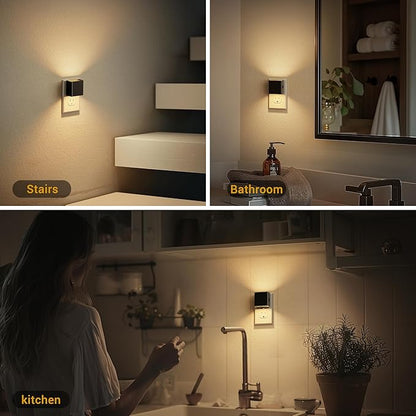 JandCase Night Light, Automatic Night Lights Plug into Wall, 2 Pack Modern Night Lights with Auto Light Sensor, 3000K Brightness Adjustable Nightlight for Kids Bathroom Hallway Kitchen Bedroom Decor