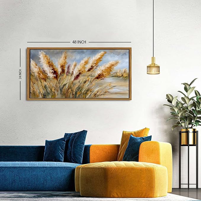 Countryside Golden Wheat Field Framed Canvas Wall Art Vintage Nature Landscape Pictures Wall Decor for Bedroom Kitchen Farmhouse Crops Landscape Painting Prints Boho Artwork Home Decorations 24x48