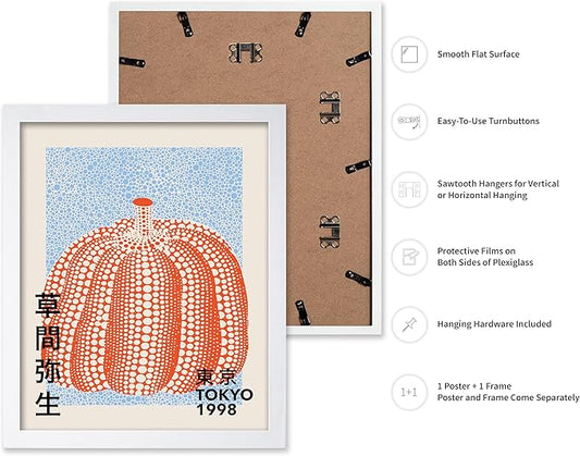Poster Master Vintage Poster - Pumpkin Forever Print - Tokyo Art - Infinity Dots Art - Chic Gift for Men, Women - Perfect Decor for Living Room, Bedroom, Office, 8x10 White Framed