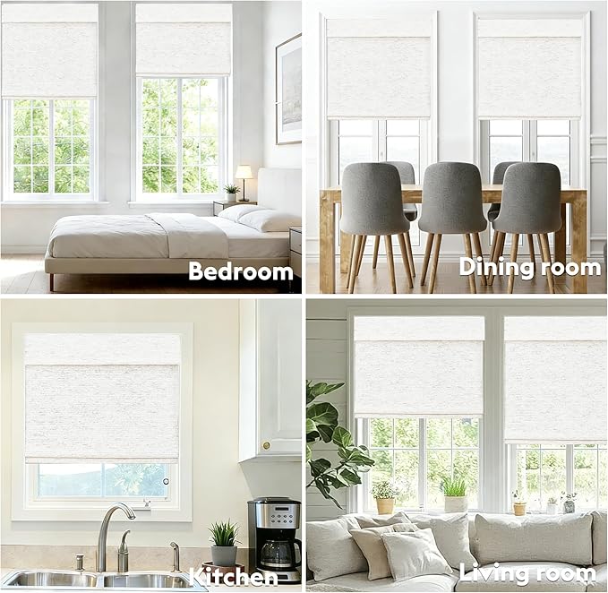 Motorized Bamboo Roman Shades, Motorized Blinds with Remote Compatible with Homekit, Alexa GoogleHome, Smart Wood Woven Shades for Indoor Windows, Customize, Coastal Drift