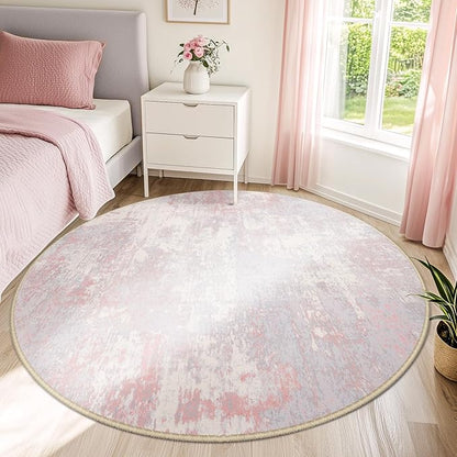 RELEANY Washable Area Rugs 6ft Non-Slip Modern Abstract Soft for Living Room Entryway Bedroom Nursery, Print Pattern, Grey Pink