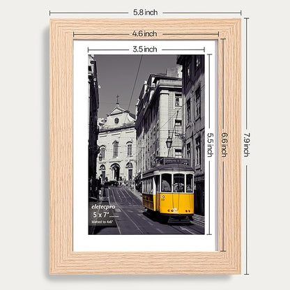 eletecpro 5x7 Picture Frames Set of 10, Picture Frames Collage Wall Decor Display 4x6 Photo With Mat or 5x7 without Mat, Home Decor Gallery Frame for Table Top or Wall Mounting, Natural