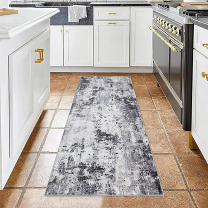ROYHOME Modern Abstract 2x7 Runner Rug Washable Non Slip Stain Resistant Rug for Hallway Kitchen Bedroom Non Shedding Low Pile Indoor Floor Cover,Grey
