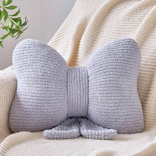 Bow Pillow, Decorative Throw Pillows with Soft Plush, Bow Throw Pillow for Couch Bed, Home Decor Bow Shaped Pillow for Bedroom Living Room (Grey, 16 Inches)