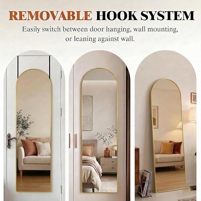 Simple Deluxe 47x14 Arched Full Length Mirror Over The Door, Wall Mounted Full Body Mirror, Modern Gold Aluminum Alloy Frame, HD Reflection, for Bedroom, Living Room, Entryway, Gold