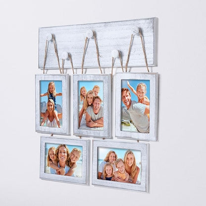 4x6 Picture Frames Collage for Wall Set of 5, Rustic Farmhouse Distressed Solid Wood Photo Frames, White Vintage Wooden Frames for Wall & Tabletop Display, Gallery Wall Decor for Living Room Bedroom