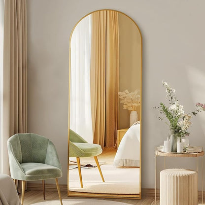 NEWBULIG Arched Mirror Full Length, 56"x15" Body Wall Mirrors with Shatter-Proof Glass, Upgraded Floor Standing Mirror, Hanging or Leaning, with Stand Aluminum Alloy Frame for Home Decor, Gold