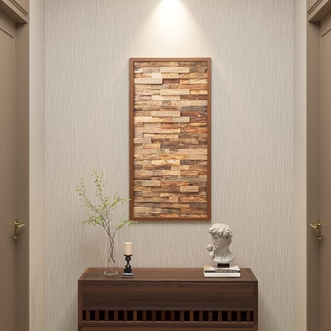 CONSDAN Wood Wall Decor | USA Grown Hardwood, Rustic Wooden Wall Art, Home Decorations for Living Room and Bedroom Aesthetic, Framed and Ready to Hang, Brick, 36" x 18"