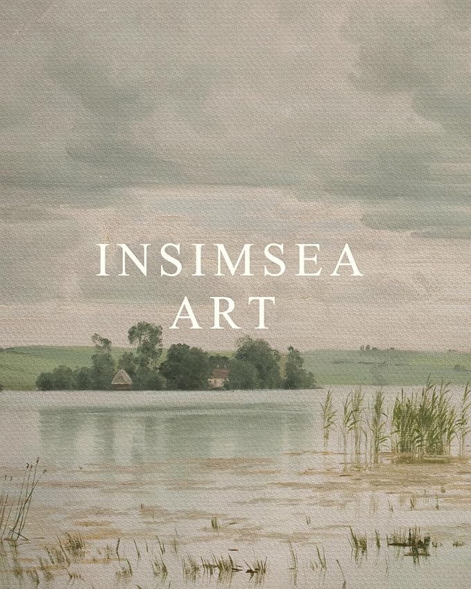 InSimSea 36x54 Extra Large Canvas Scroll Wall Art, Vintage Lake and Green Grass Landscape Oil Painting, Oversized Farmhouse Artwork for Living Room, Bedroom, Dining Room, Office
