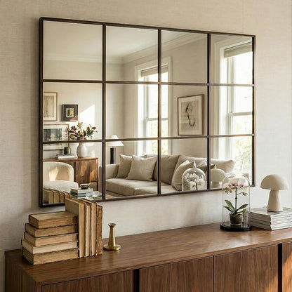 Suidia Wall Mirror, 36" x 55" Window Decorative Mirrors, Metal Framed Wall Decor Wall-Mounted Mirrors for Bedroom, Living Room, Entryway, Bronze