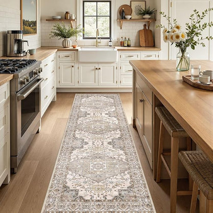 Washable 3x8 Runner Rugs: Non Slip Vintage Brown Area Rugs for Living Room, Large Soft Stain Resistant Indoor Floor Carpets for Bedroom Dining Room Nursery Home Office Kid & Pet Friendly