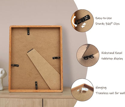 5x7 Picture Frame with Mat for 4x6, Natural Teak Wood Handcrafted Rounded Corner with Real Glass, Vertical or Horizontal Display Photo Gallery Wall & Tabletop Frame