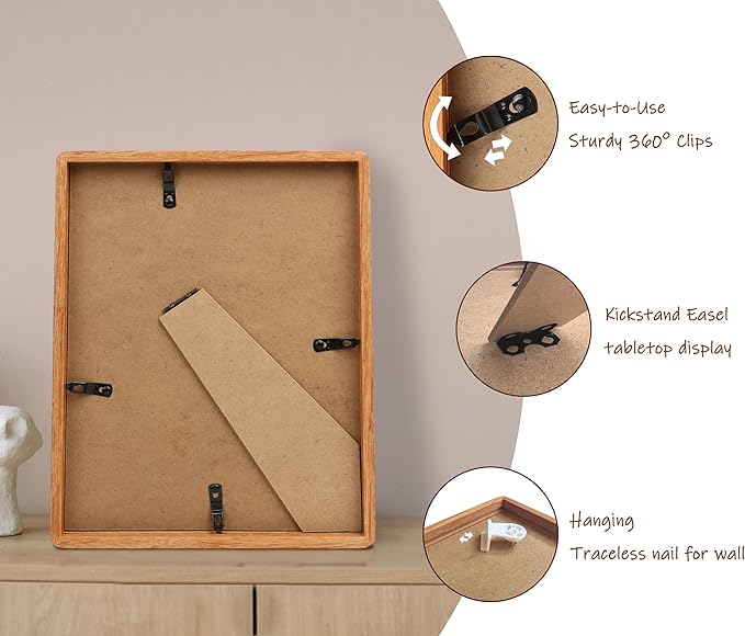 8x10 Picture Frame with Mat for 5x7/6x8, Natural Teak Wood Handcrafted Rounded Corner with Real Glass, Vertical or Horizontal Display Photo Gallery Wall & Tabletop Frame