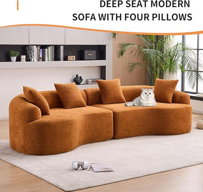 KEIKI Curved Chenille Modular Sectional Couches with Pillows, 4 Seater Oversized Upholstered Luxury Plush Cloud Sofa for Living Room Apartment, Full Compression Sponge,