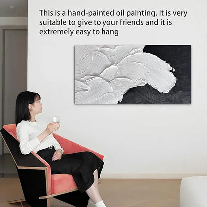 Tarfupth Black and White Abstract Wall Art for Living Room Hand-Painted Large Abstract Wave Oil Paintings Artwork for Bedroom Office Home Decor 29x58 Inch