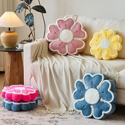Flower Shaped Decorative Throw Pillow Cushion for Bed Couch, Cute Flower Plush Throw Pillows Home Decor Floor Pillow Seating Cushions (Hot Pink, 13.7 Inches)