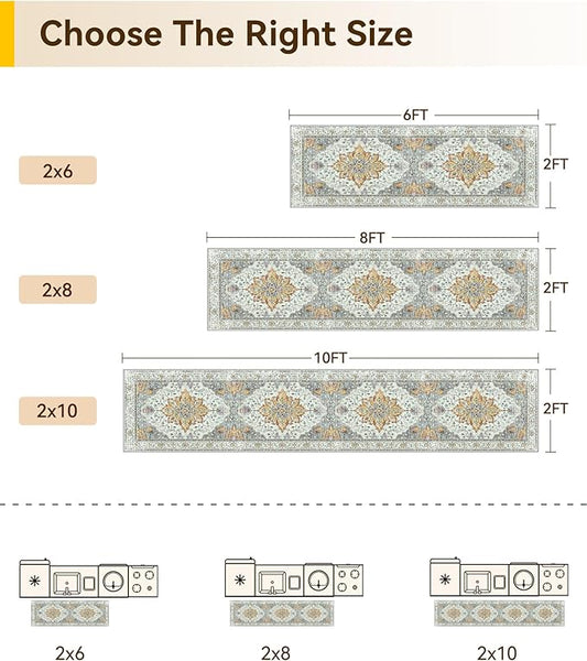 RELEANY Area Rugs 2'x8' Runner Rug Non Slip Washable for Kitchen Hallway Bedroom Beside Laundry Room Bathroom Rug, Floor Carpet, Light Yellow Carbon Grey Orange