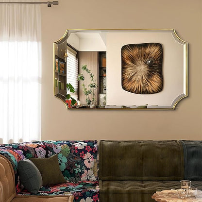 POZINO Rectangle Beveled Mirror, 24"x40" Brushed Gold Bathroom Vanity Mirrors with Stainless Steel Frame, Modern Aesthetic Wall Mirror for Hallway Entryway Living Room, Horizontal or Vertical Hanging