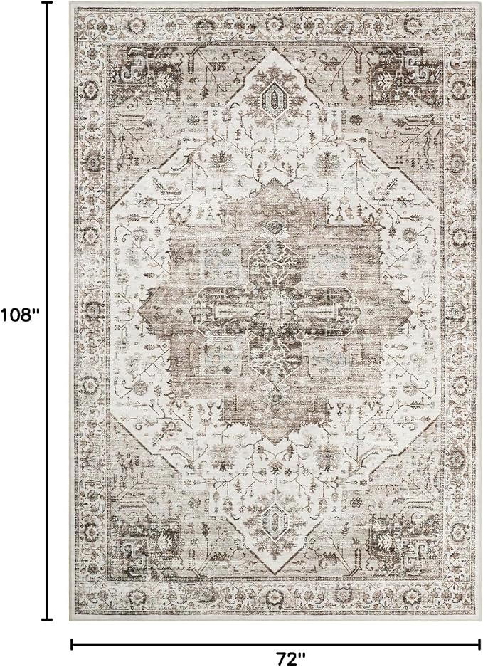 6x9 Area Rugs, Anti-Slip Backing Washable Rug, Stain Resistant Rugs for Living Room Dining Room,Vintage Room Decor Large Rug (Brown,6'x9')