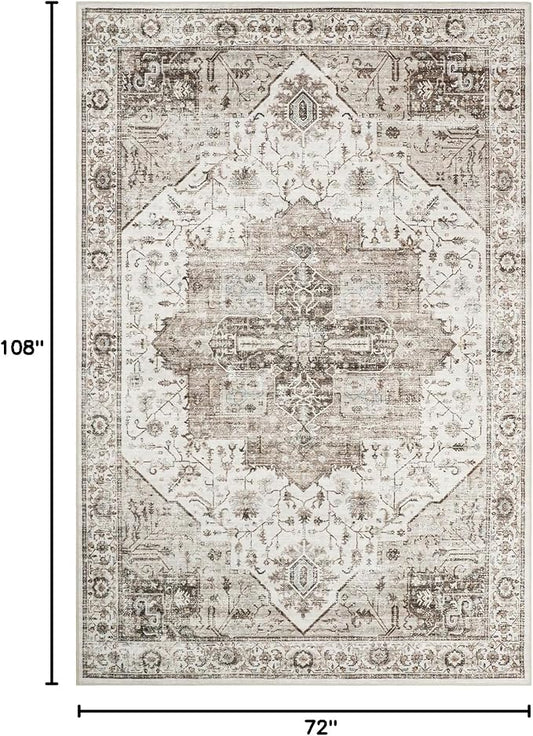 6x9 Area Rugs, Anti-Slip Backing Washable Rug, Stain Resistant Rugs for Living Room Dining Room,Vintage Room Decor Large Rug (Brown,6'x9')