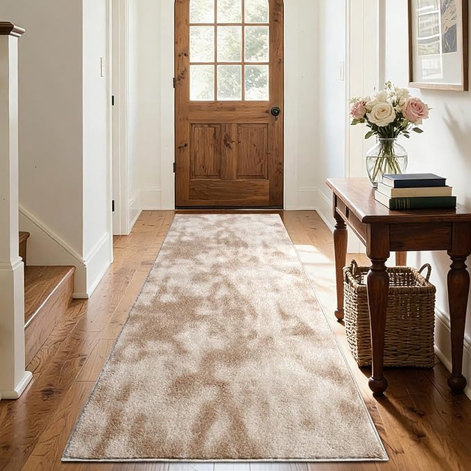 FinRèc 2x6 Washable Runner Rugs for Kitchen Hallway Bedroom, Low Pile Thin Ultra Soft Shag Rug, Non-Slip Carpet Indoor for Home Decor (Tie-dye Light Tan)